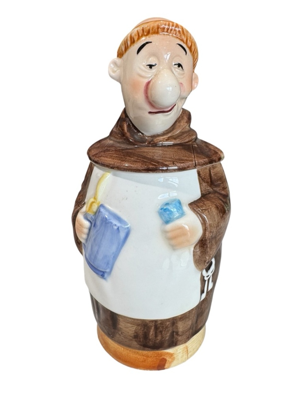 VTG Jovial Monk Ceramic Stein Mug Brown & Cream Functional Metal Lid Mechanism - Picture 3 of 15